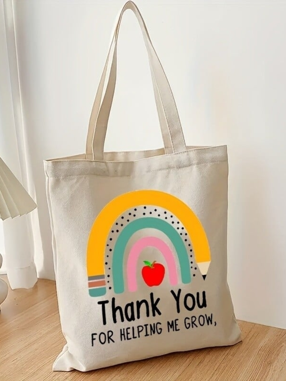 Canvas Tote Bag with Colorful Hearts Design - Thank You Print - Gift for Teacher